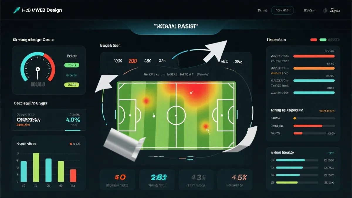 数据仪表盘风格的足球比赛统计与战术箭头示意
